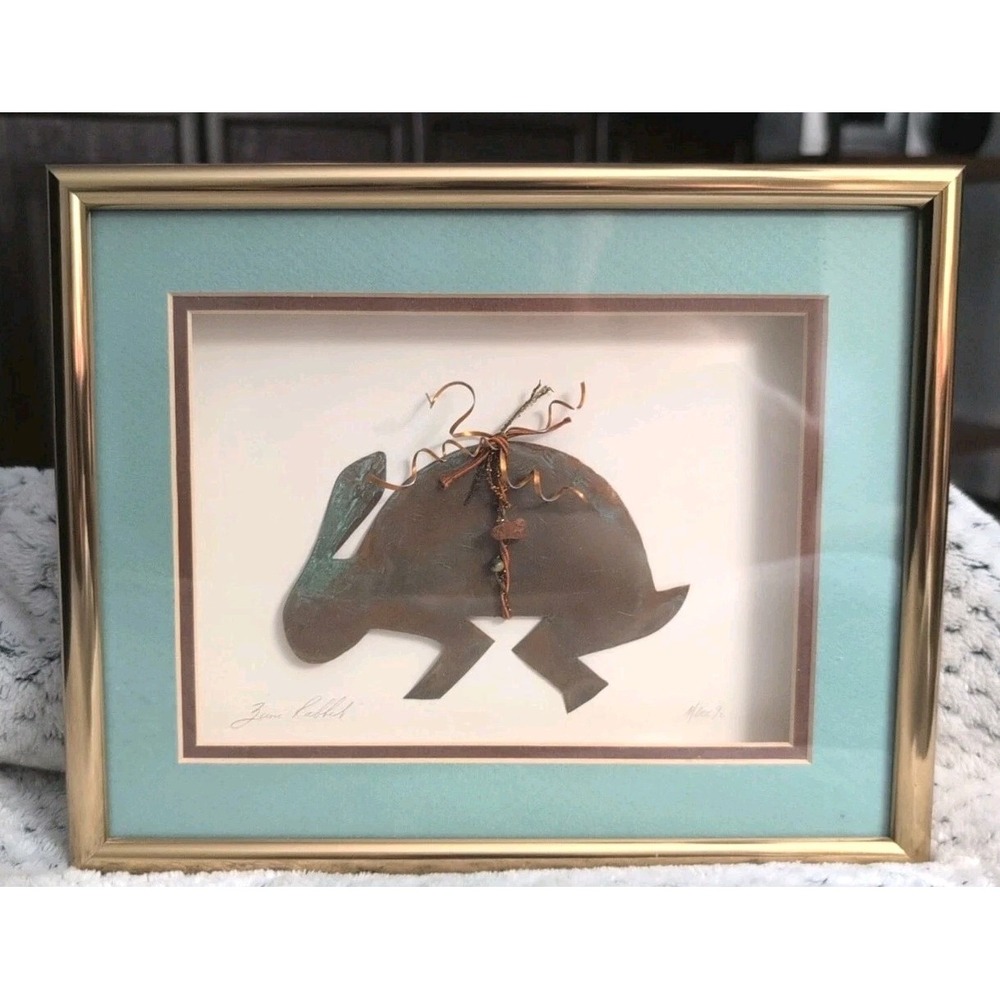Mark Oberkirsch Zuni Patina Copper Rabbit Shadowbox Southwest Signed 1992 VTG.